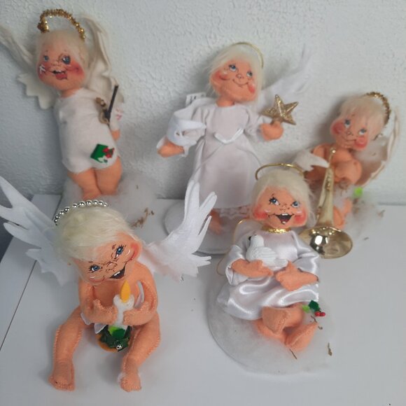 LOT OF 5 Annalee Christmas Angels, With Candle, Star, Slingshot, Trumpet, Dove - Picture 1 of 12